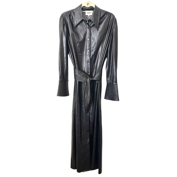 NANUSHKA Vegan Leather Tie Front Maxi Dress Black Sz Small - Picture 2 of 8